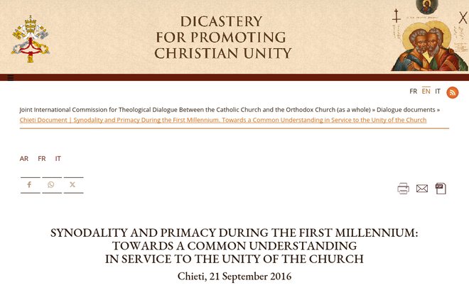 Title page of the Chieti Document on the Dicastery website
