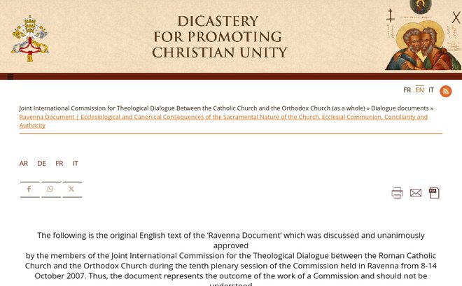 Title page of the Ravenna Document on the Dicastery website